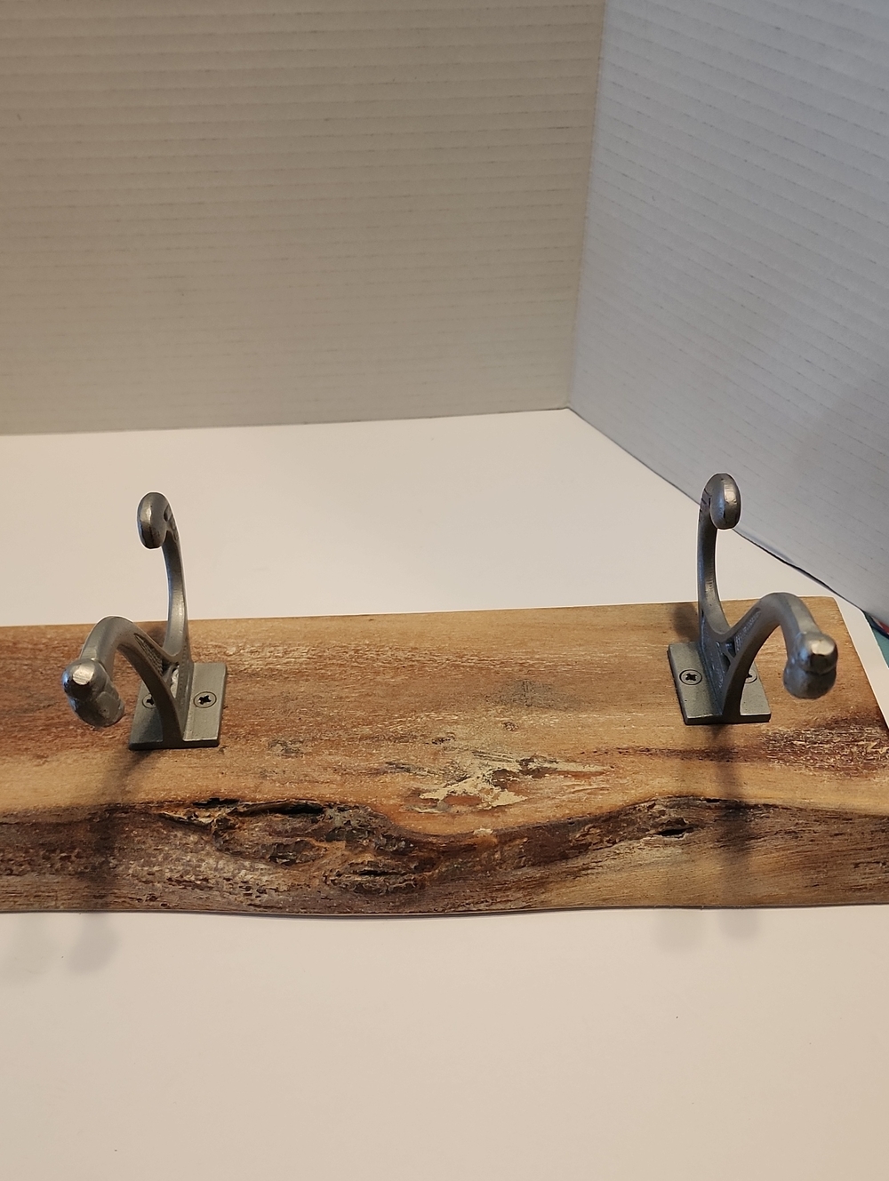 Wall-Mounted Rustic Wood Coat Rack with Silver Hooks